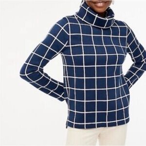J Crew - navy and white windowpane turtleneck sweater size L